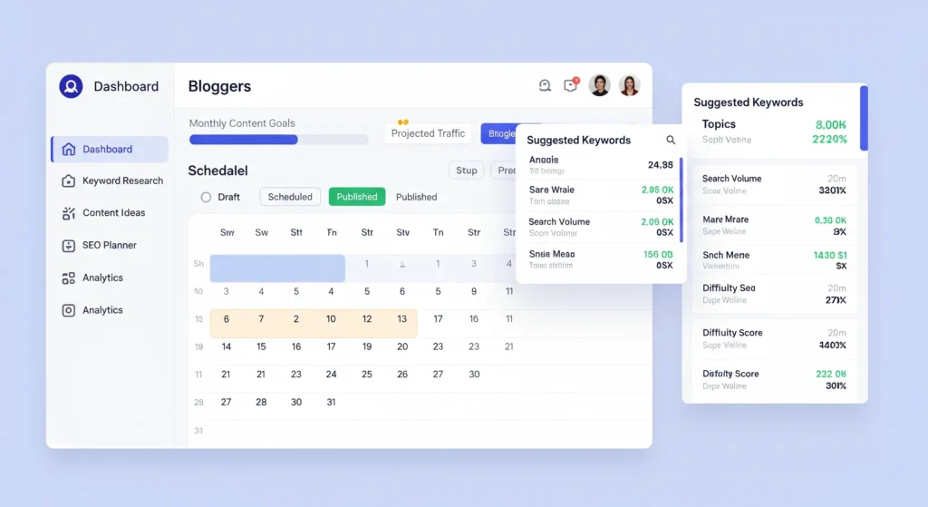Screenshot of AI content planner interface for bloggers